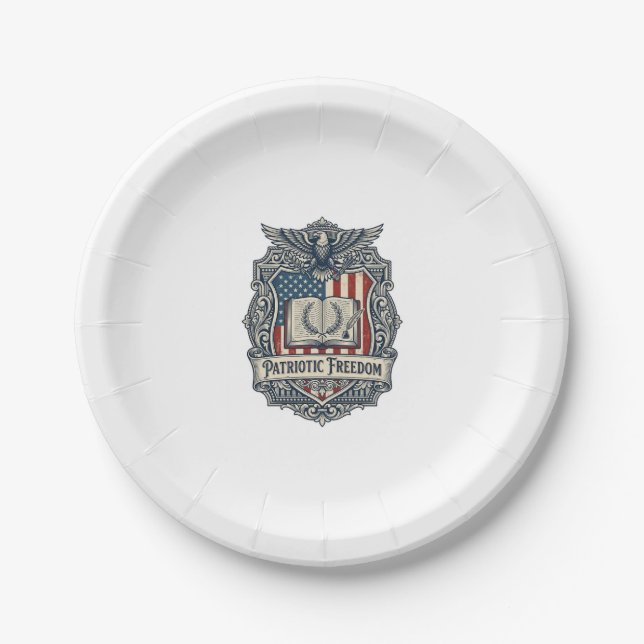 Patriotic Book Club Vector Graphic Tee Paper Plate (Front)