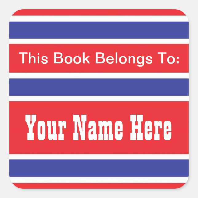 Patriotic Book Ownership Label Square Sticker (Front)
