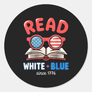 Patriotic bookish 4th of july women girl kid read classic round sticker