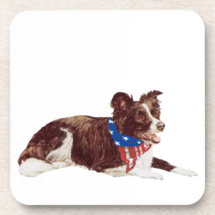 Patriotic Border Collies Coaster