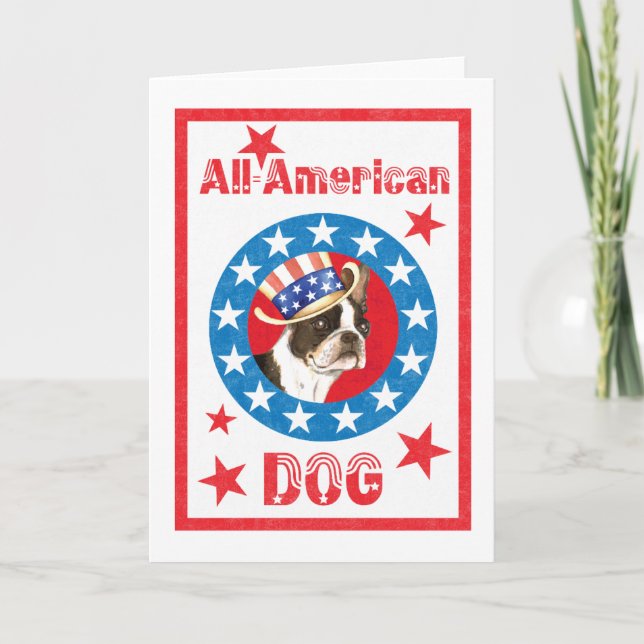 Patriotic Boston Terrier Card (Front)