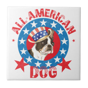 Patriotic Boston Terrier Ceramic Tile