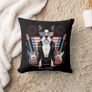 Patriotic Boston Terrier Dog Lover Design USA Flag Cushion