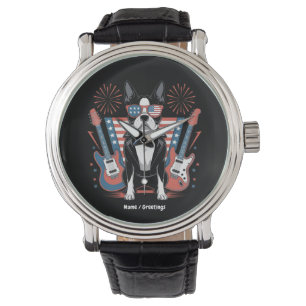 Patriotic Boston Terrier Dog Lover Design USA Flag Watch