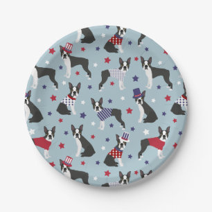 Patriotic Boston Terrier Dog Paper Plate