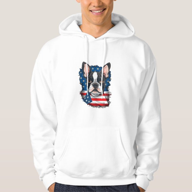 Patriotic Boston Terrier Dog Puppy American Flag 4 Hoodie (Front)