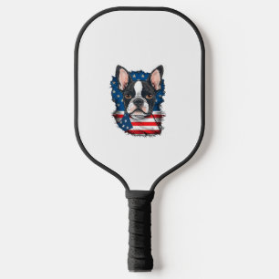 Patriotic Boston Terrier Dog Puppy American Flag 4 Pickleball Paddle