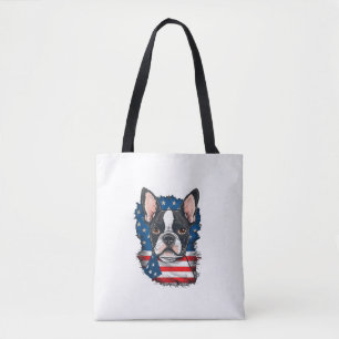 Patriotic Boston Terrier Dog Puppy American Flag 4 Tote Bag