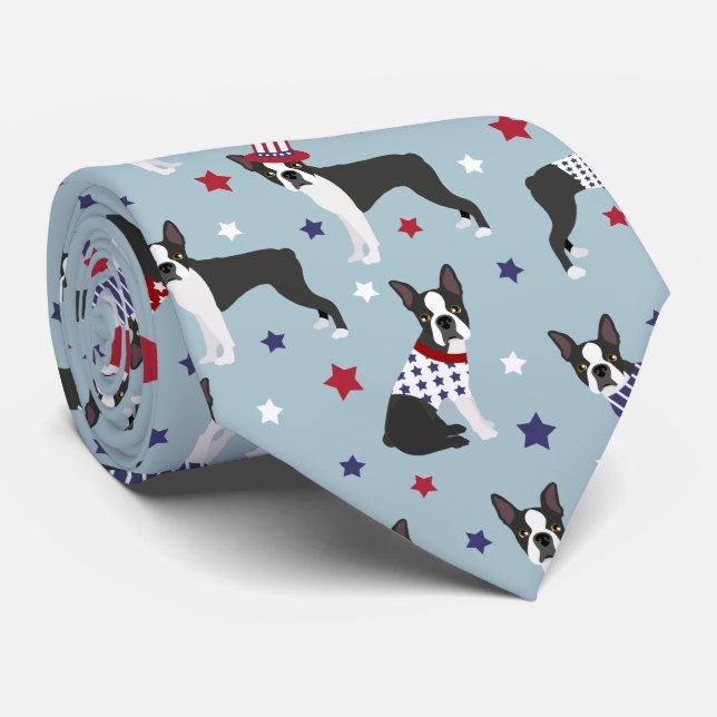 Patriotic Boston Terrier Dog Tie (Rolled)