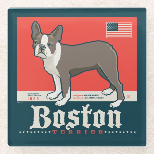 Patriotic | Boston Terrier Glass Coaster (Front)