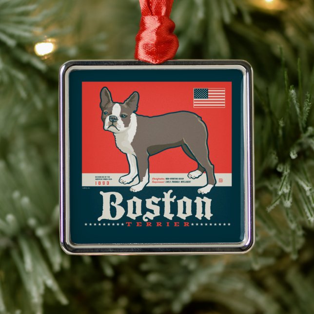 Patriotic | Boston Terrier Metal Ornament (Tree)