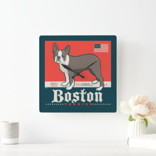 Patriotic   Boston Terrier Square Wall Clock