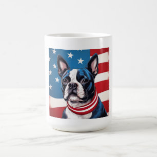 Patriotic Boston Terrier With American Flag Coffee Mug