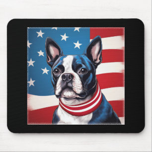 Patriotic Boston Terrier With American Flag Mouse Pad