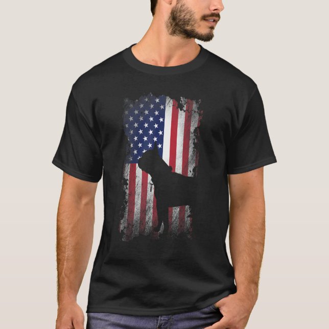Patriotic Boston Terriers American Flag Cool Dog T-Shirt (Front)