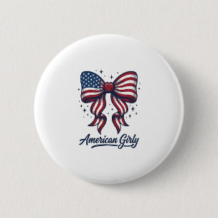 Patriotic Bow American Girly Vintage Shirt Design_ 6 Cm Round Badge