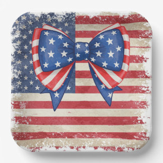 Patriotic Bow & Flag Birthday Party Supplies Paper Plate