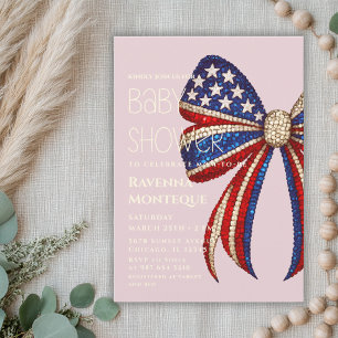 Patriotic Bow Luxury 4th of July Baby Shower Invitation