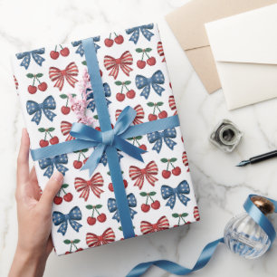 Patriotic Bows and Cherries Seamless Pattern  Wrapping Paper