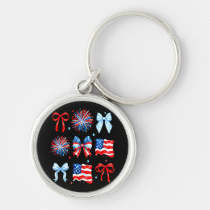 Patriotic Bows And Flags Fourth Of July Key Ring
