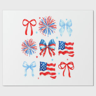 Patriotic Bows And Flags Fourth Of July Wrapping Paper