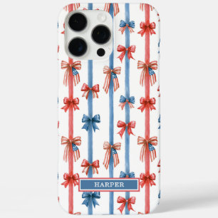 Patriotic Bows and Stripes Monogrammed iPhone 16 Pro Max Case