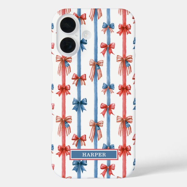 Patriotic Bows and Stripes Monogrammed Case-Mate iPhone Case (Back)