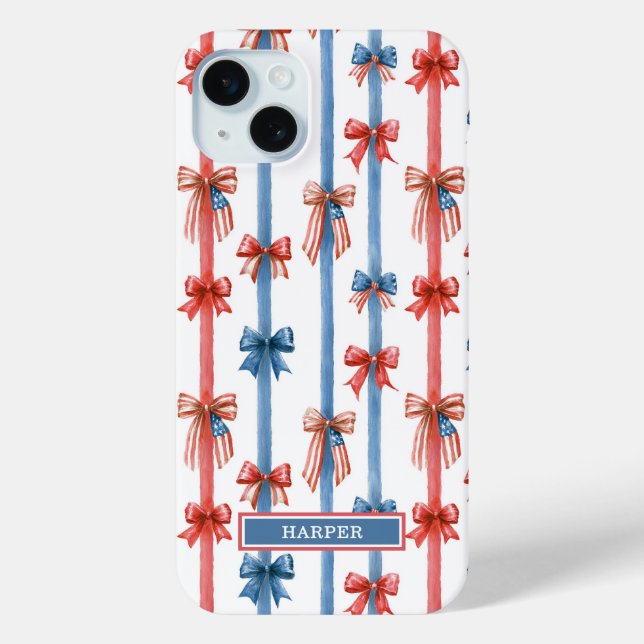 Patriotic Bows and Stripes Monogrammed Case-Mate iPhone Case (Back)