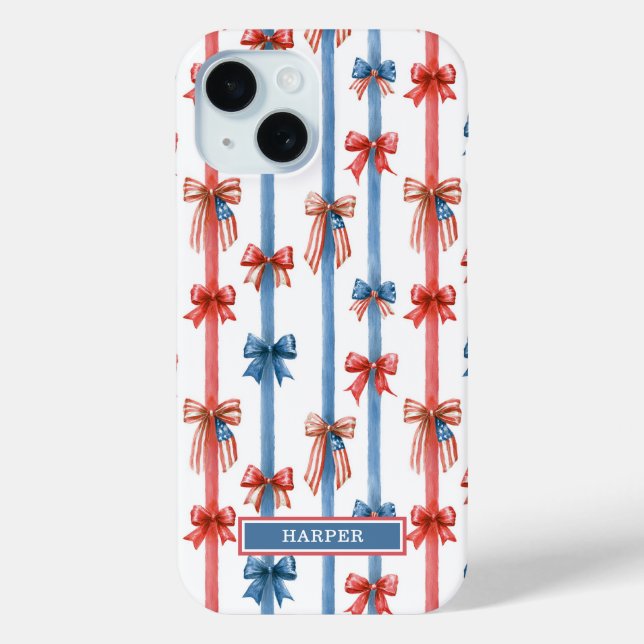 Patriotic Bows and Stripes Monogrammed Case-Mate iPhone Case (Back)
