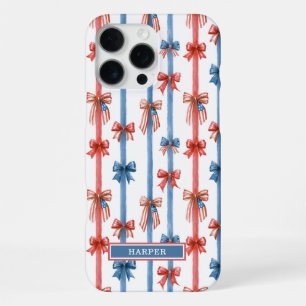 Patriotic Bows and Stripes Monogrammed iPhone 16 Pro Max Case