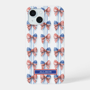 Patriotic Bows On Stripes Monogrammed Case-Mate iP iPhone 15 Case