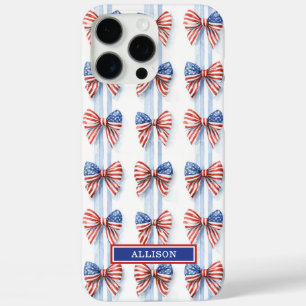 Patriotic Bows On Stripes Monogrammed Case-Mate iP iPhone 16 Pro Max Case