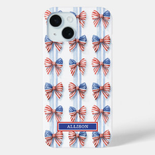 Patriotic Bows On Stripes Monogrammed Case-Mate iP iPhone 15 Case
