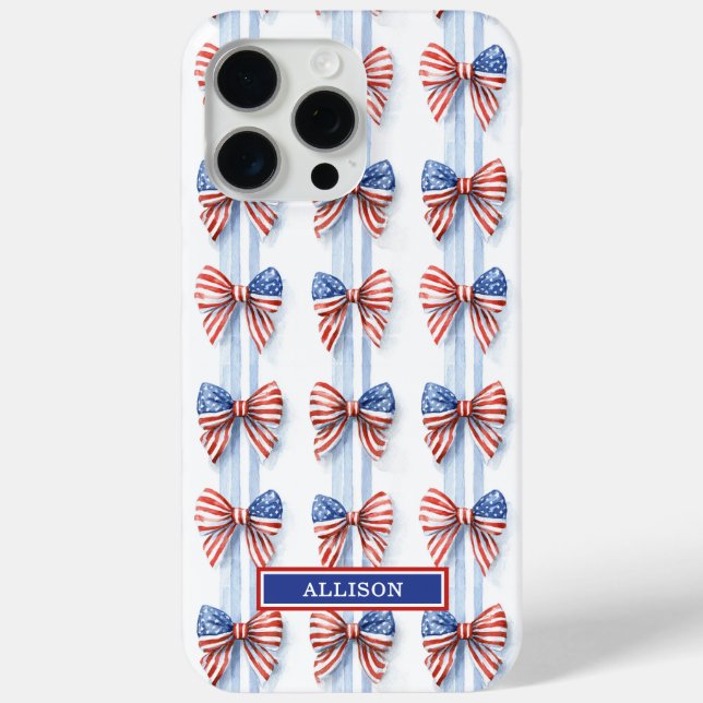 Patriotic Bows On Stripes Monogrammed Case-Mate iP iPhone Case (Back)