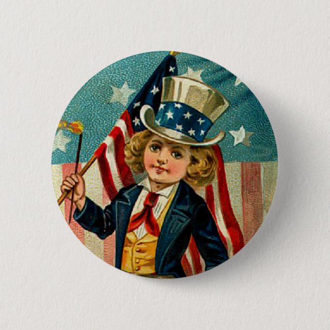 Patriotic Boy Round Button (Front)