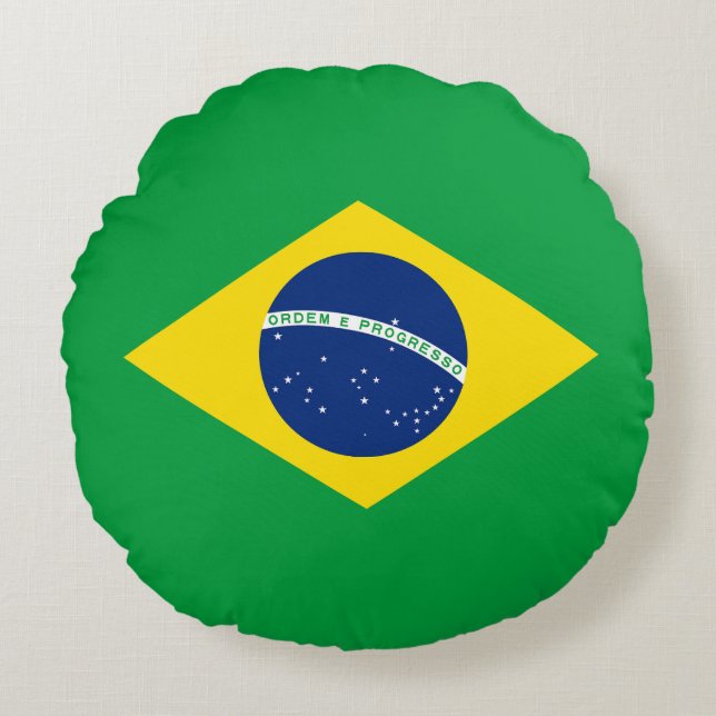 Patriotic Brazil Flag Round Cushion (Front)