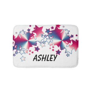 Patriotic Bright Red White Blue Stars Vibrant Bath Mat
