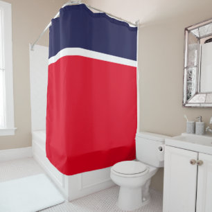 Patriotic Bright Red White Navy Blue Colour Block Shower Curtain