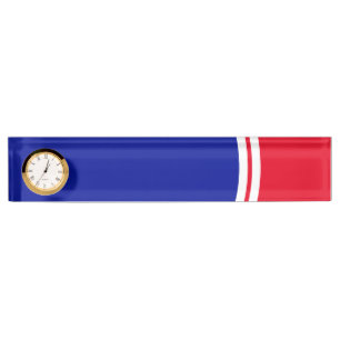 Patriotic Bright Red White Royal Blue Curves Clock Nameplate