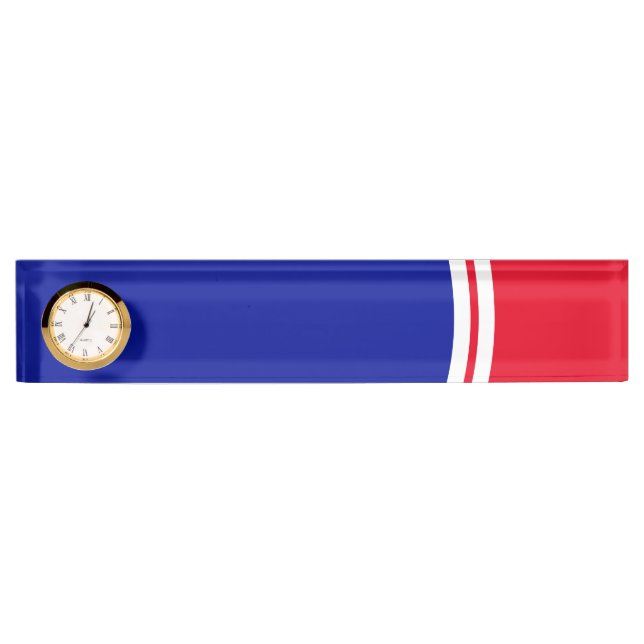 Patriotic Bright Red White Royal Blue Curves Clock Nameplate (Front)