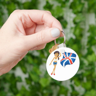 Patriotic British Woman Stylised UK Flag Key Ring