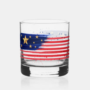 Patriotic Brush‑Stroke Flag with Gold Star Accent Whiskey Glass