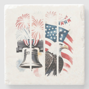 Patriotic Brushstroke – Fireworks, Flag, Eagle Stone Coaster