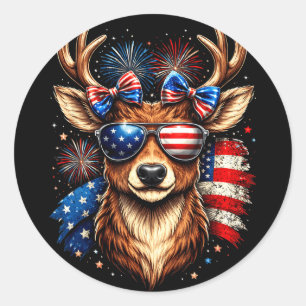Patriotic buck deer american flag sunglasses 4th o classic round sticker