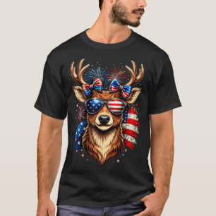 Patriotic buck deer american flag sunglasses 4th o T-Shirt
