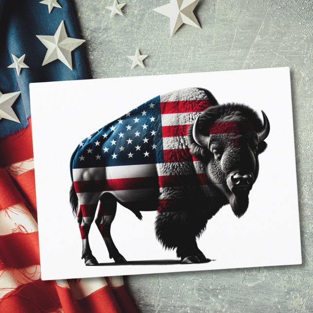 Patriotic Buffalo American Flag Postcard (Creator Uploaded)