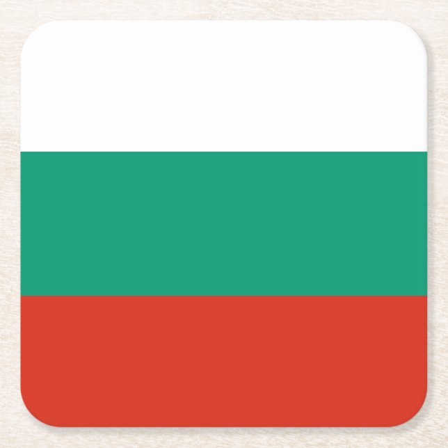 Patriotic Bulgarian Flag Square Paper Coaster (Front)