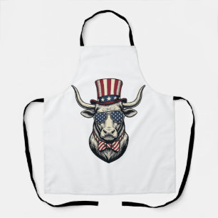 Patriotic Bull Design Vintage Engraving Americana Apron