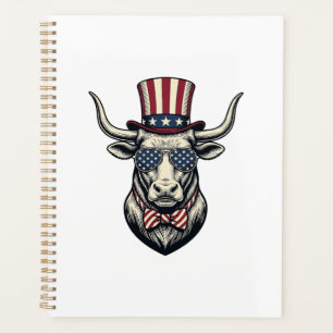 Patriotic Bull Design Vintage Engraving Americana Planner