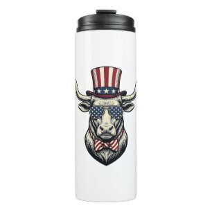Patriotic Bull Design Vintage Engraving Americana Thermal Tumbler